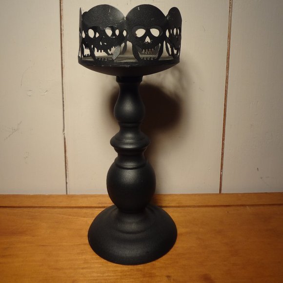 Metal and Wood Skull Candle Holder - Picture 4 of 5